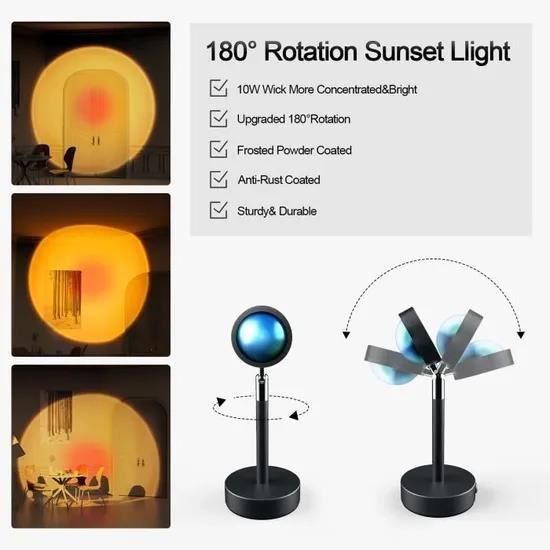 Lámpara de mesa - JEEMAK - Proyección de puesta de sol - Negra - Recargable por USB - LED - Diseño contemporáneo