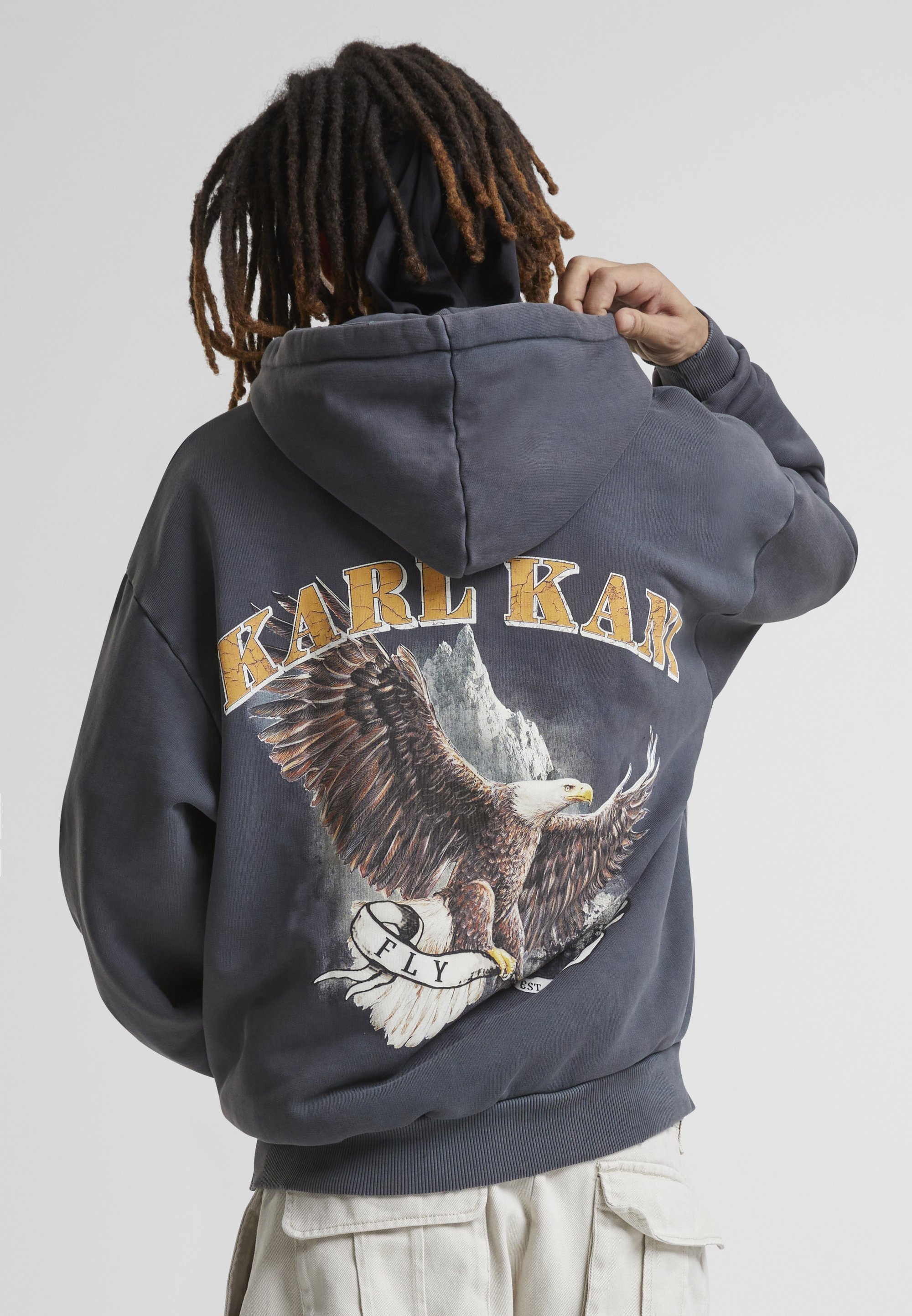 Karl Kani SMALL SIGNATURE WASHED EAGLE HOODIE UNISEX - Sweatshirt - gebleichtes Schwarz