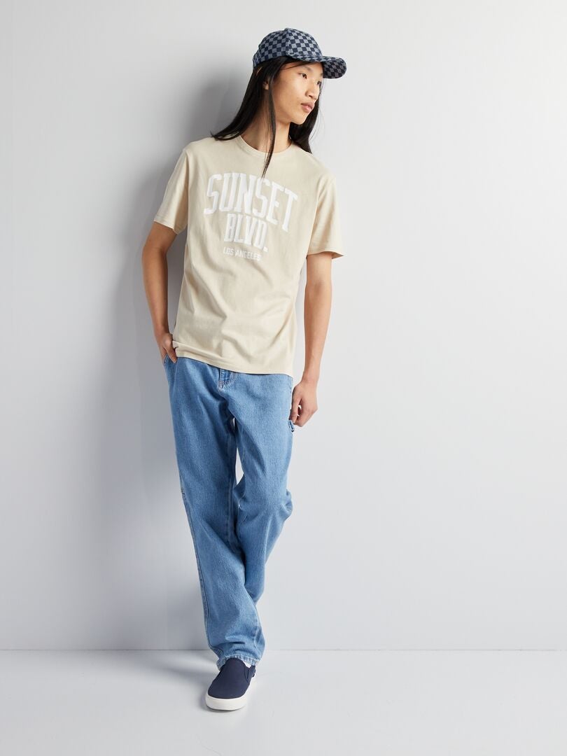 Camiseta de malha com gola redonda - CINZA