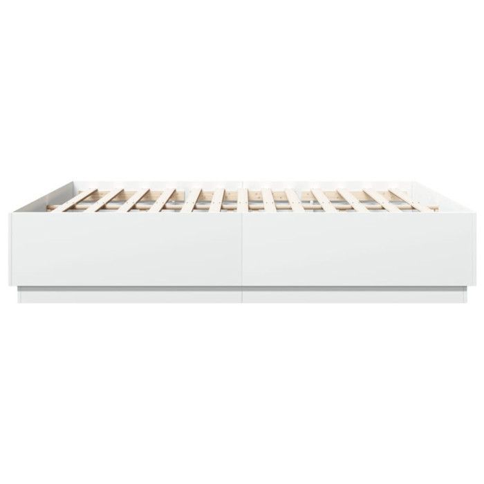 Estructura de cama vidaXL con luces LED, cama doble con somier de láminas, cama para dormitorio de adultos, moderna, blanca, 180x200 cm, 3209590