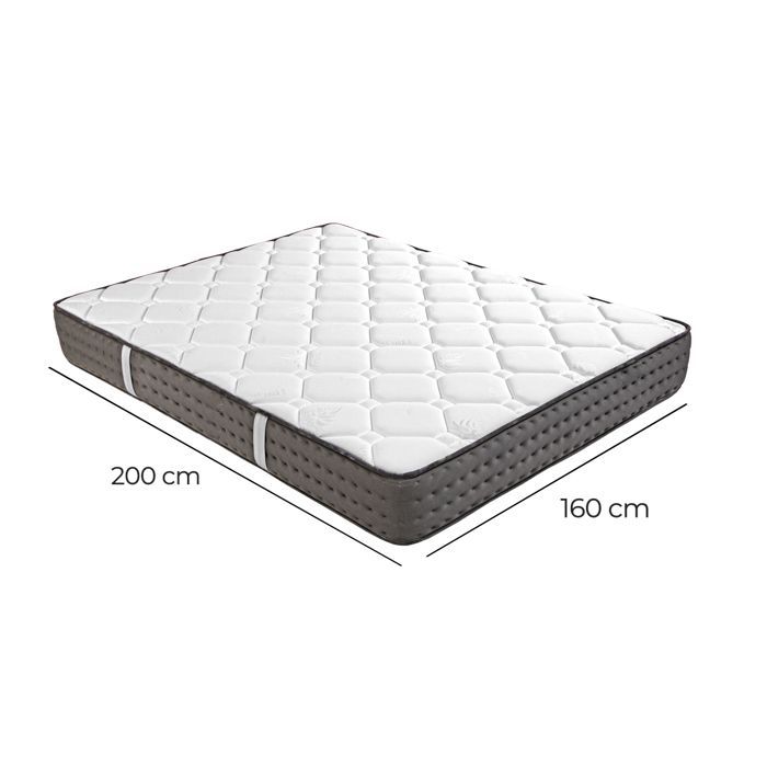 Set materasso CASTO 160x200 cm, schiuma ad alta densità, rigido, lato estivo/invernale, spessore 20 cm + base a doghe grigie, spessore 20 cm