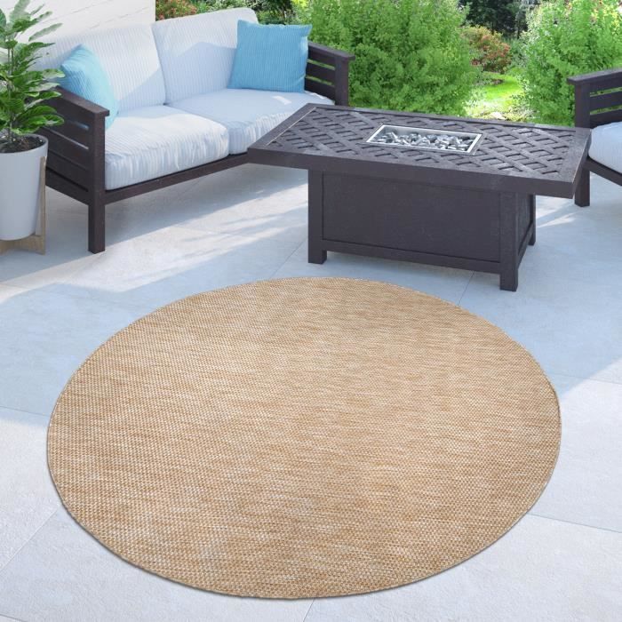 Alfombra de exterior Paco Home para balcón, terraza o cocina, lisa, moteada, color beige/blanco roto, 160x220 cm.