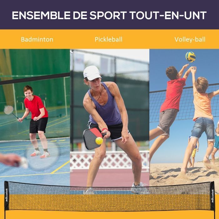 Ensemble complet de badminton, pickleball et volleyball - SPORTNOW - 3 en 1 - avec filet hauteur réglable 107-155 cm - noir et vert