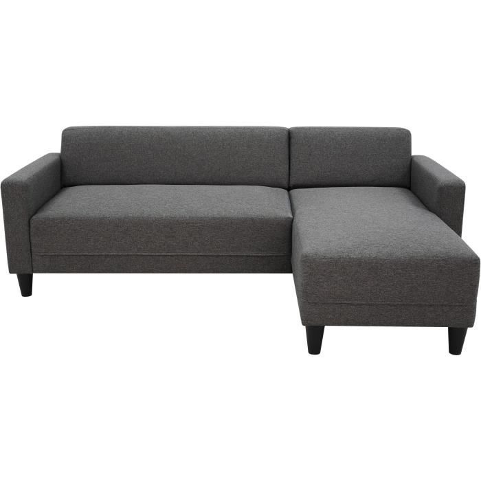 Sofá esquinero fijo BOB de 4 plazas - Tela antracita - Reversible - Ancho 197 x Profundidad 117 x Alto 65 cm