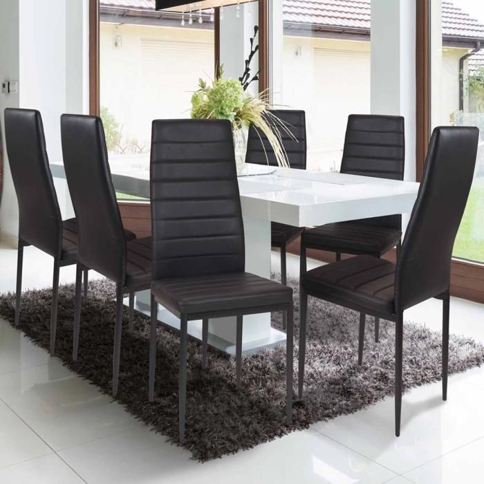 IDMARKET Set of 6 ROMANE dining chairs with black quilted seat