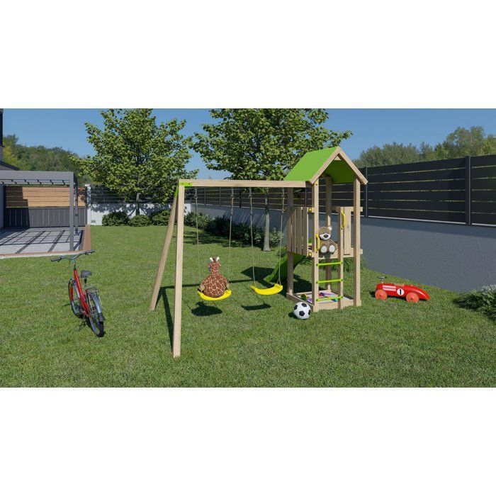 TRIGANO EASY XPERIENCE Wooden Play Area - 2 swings, 1 slide - 6 children