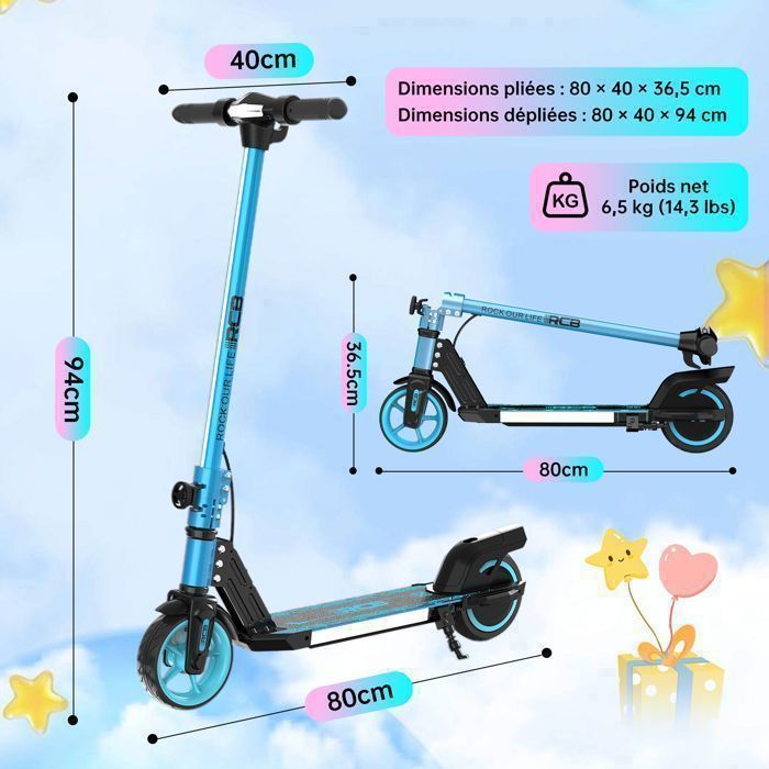 RCB R12 Trottinette Electrique Enfants pliable âge - Écran numérique - néons colorés - Cadeau Super Bleu