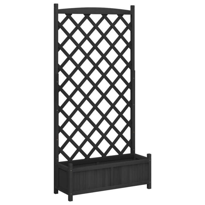 vidaXL Macetero con enrejado, jardinera elevada, caja de flores, maceta, caja de flores para jardín, patio, terraza, madera negra 365493