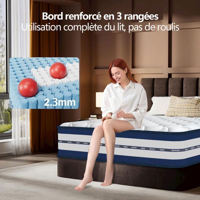Colchón de 140x200 cm, 26 cm de grosor, confort de lujo, ultratranspirable - 7 zonas, híbrido: muelles independientes + esponja multicapa