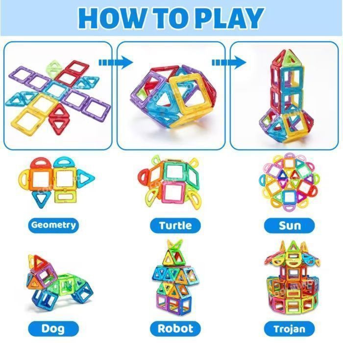 JustForVibe - 80 magnetische/gemagnetiseerde geometrische bouwstenen voor kinderen - STEM-educatief speelgoed - 80 stuks