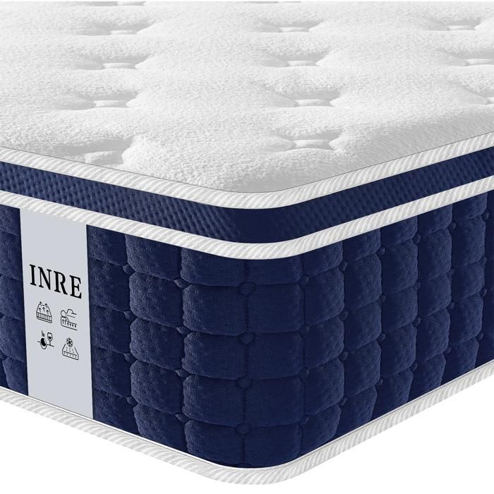 Materasso ibrido INRE 160x200 cm, spessore 30 cm, molle insacchettate, memory foam, media rigidità, 7 zone, traspirante.