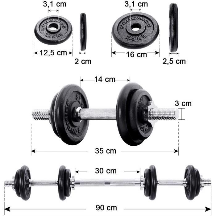 Juego de mancuernas ajustables para entrenamiento con pesas SONGMICS, con 8 discos y barra de extensión SYL20LBKV1