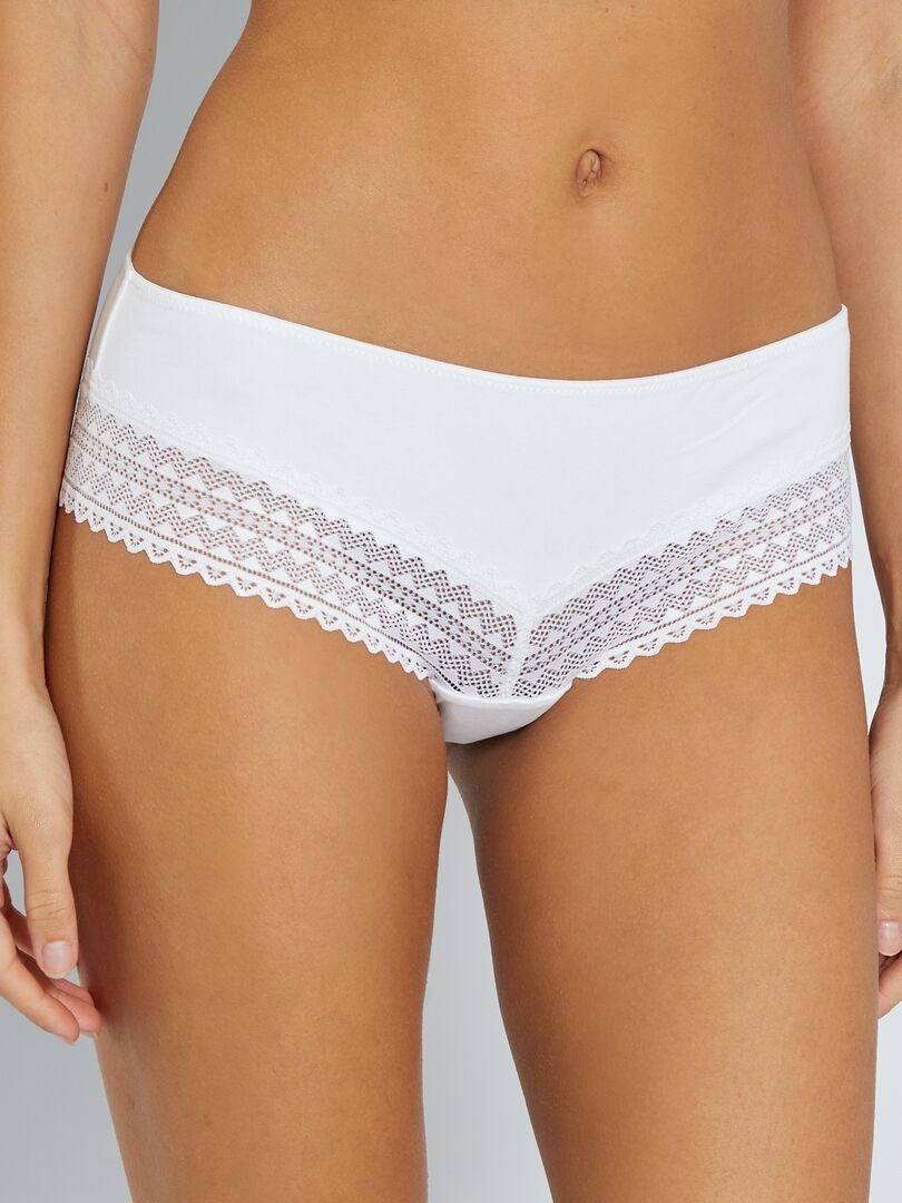 Set van 3 katoenen en kanten slipjes - BLAUW