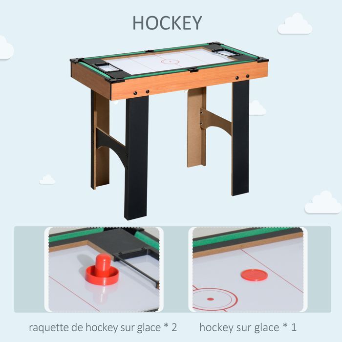 4-in-1 multi-game table: foosball, billiards, air hockey, ping-pong, with wooden accessories, 92L x 78W x 80H cm