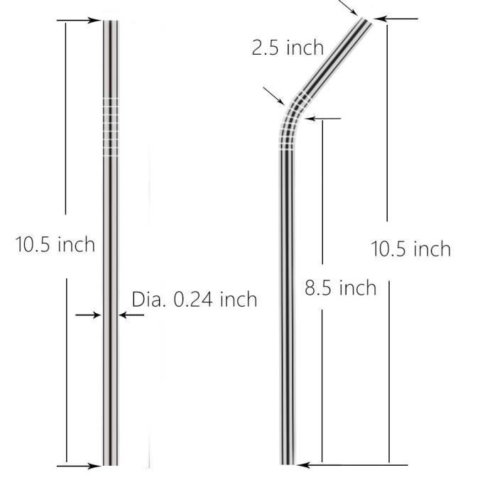Lot de 8 pailles inox Long 10,5 '' pailles métalliques pour 20 30oz en acier inoxydable gobelets boissons froides