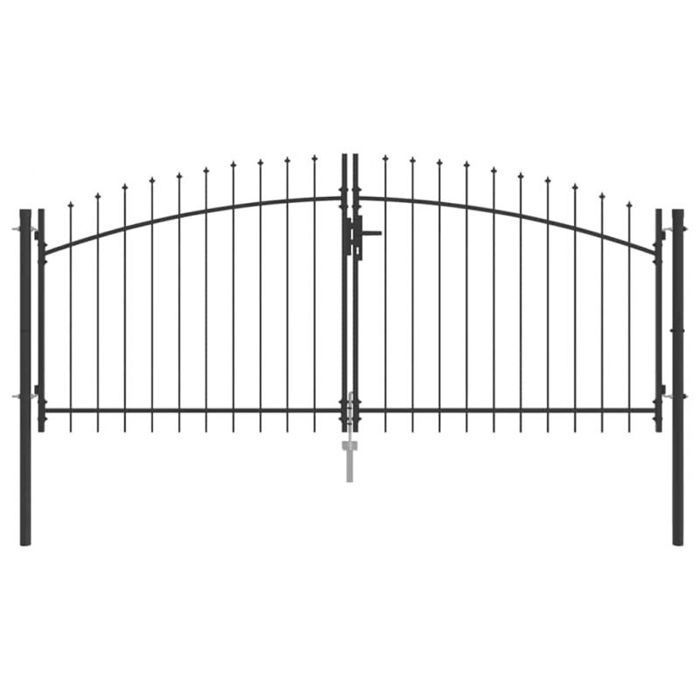 Portail de jardin gris en acier 125 x 300 cm avec verrou – portillon vidaXL
