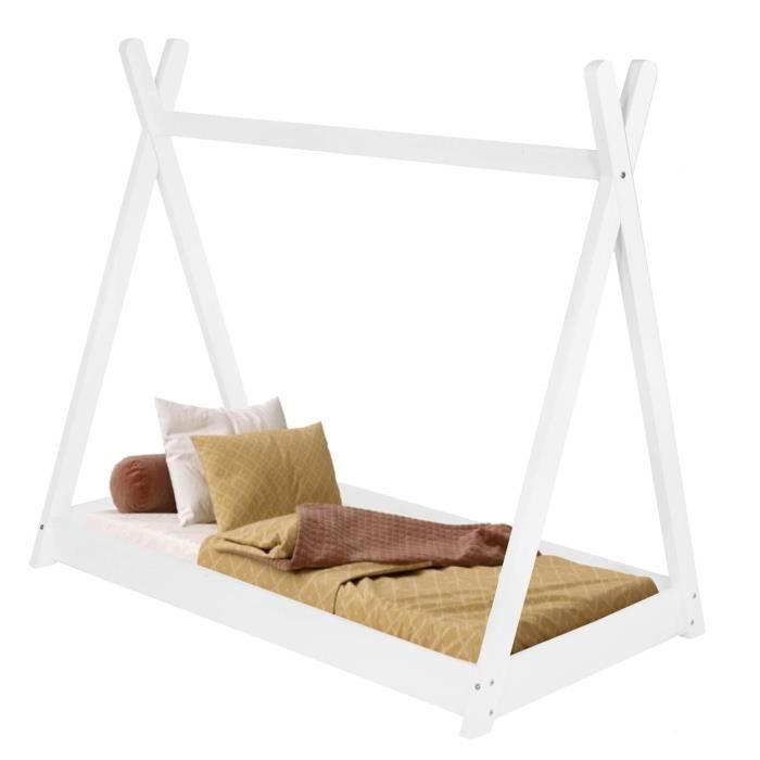 Letto a forma di teepee Springos® per bambini con base a doghe, in legno massello, 70 x 140 x 130 cm