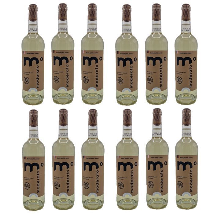 Moderato - Pack de 12 botellas de 750 ml de bebida sin alcohol a base de vino Moderato