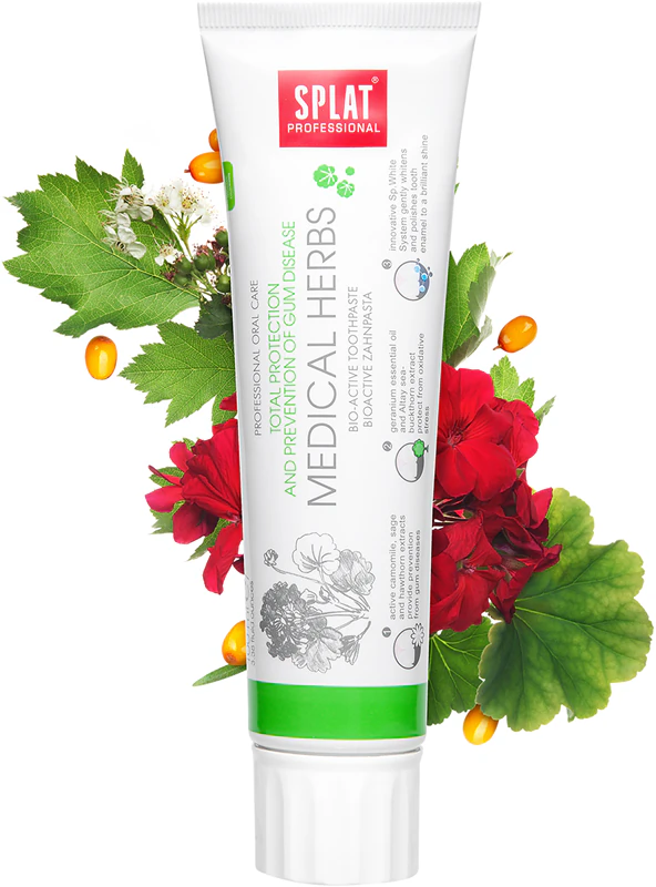 Creme dental bioativo Splat Professional Medical Herbs que protege os dentes e as gengivas.