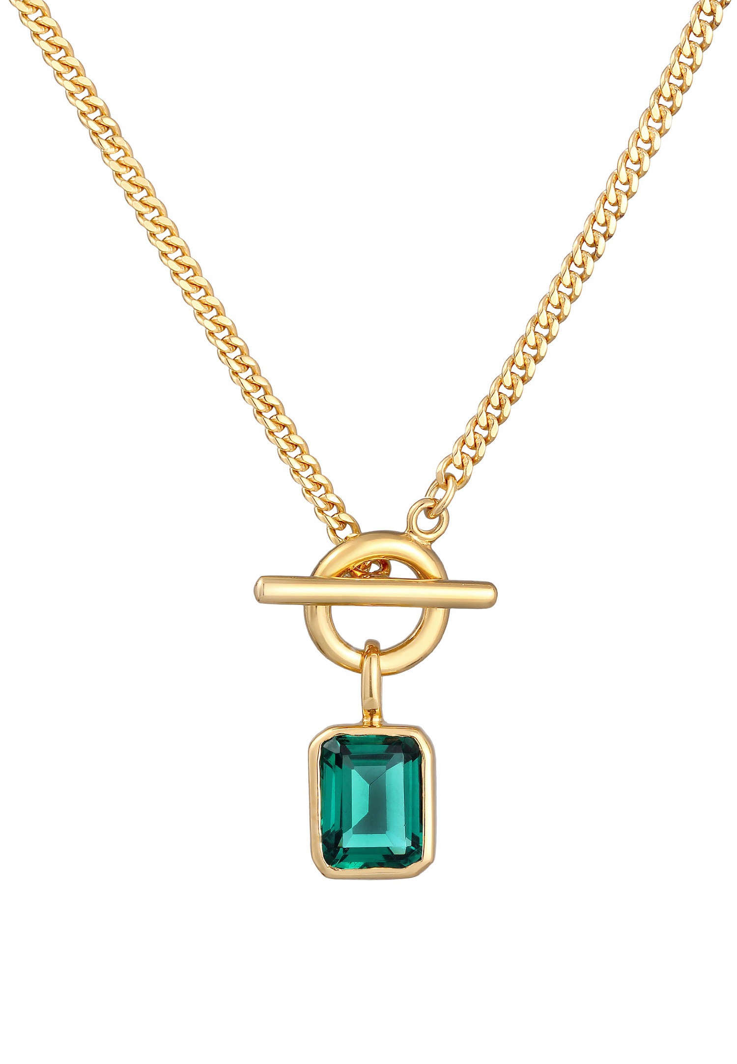 Elli Femmes Pendentif carré classique T-Bone avec pierre précieuse Quartz en argent sterling 925 plaqué or