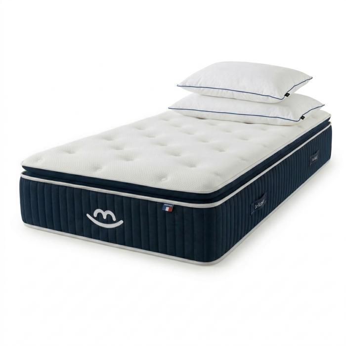 Matelas hybride 90x190cm mémoire de forme & oreillers Fluffy 50x70cm - Pack Douceur - Morphea