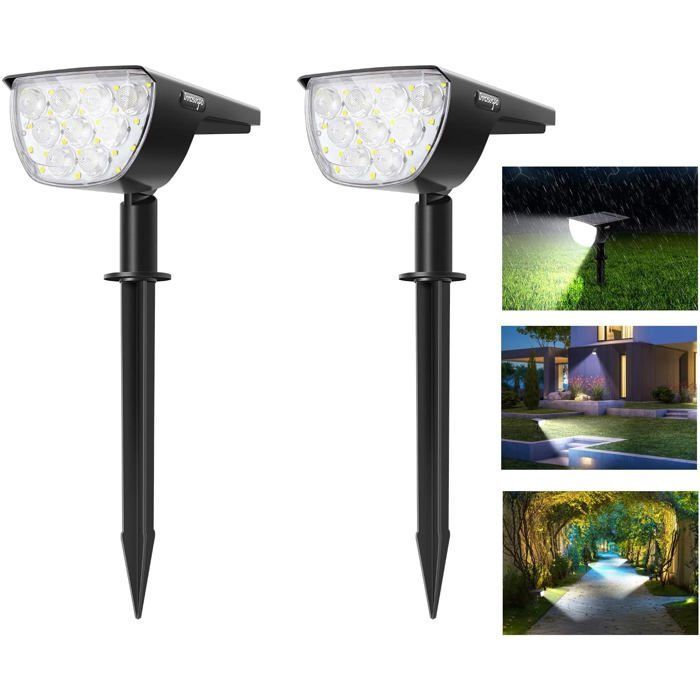 Paquete de 2 focos solares para exteriores, 30 luces LED solares, resistentes al agua IP67, proyector solar ajustable con panel solar.