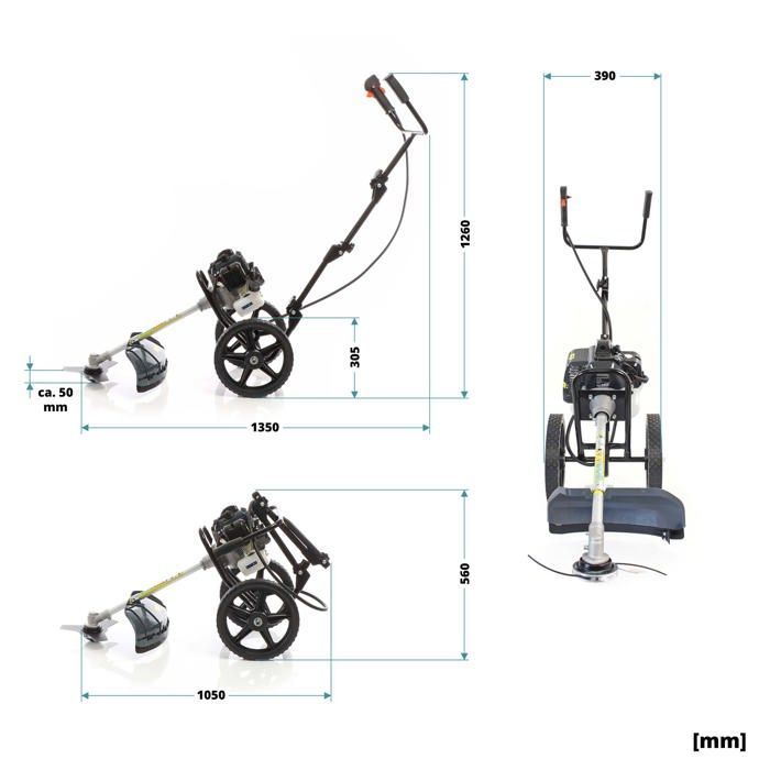 Wiltec 2-in-1 multitool op wielen – 1350 x 390 x 1260 mm – 1,2 liter benzine – 1,9 kW – Grastrimmer/bosmaaier – Tuin