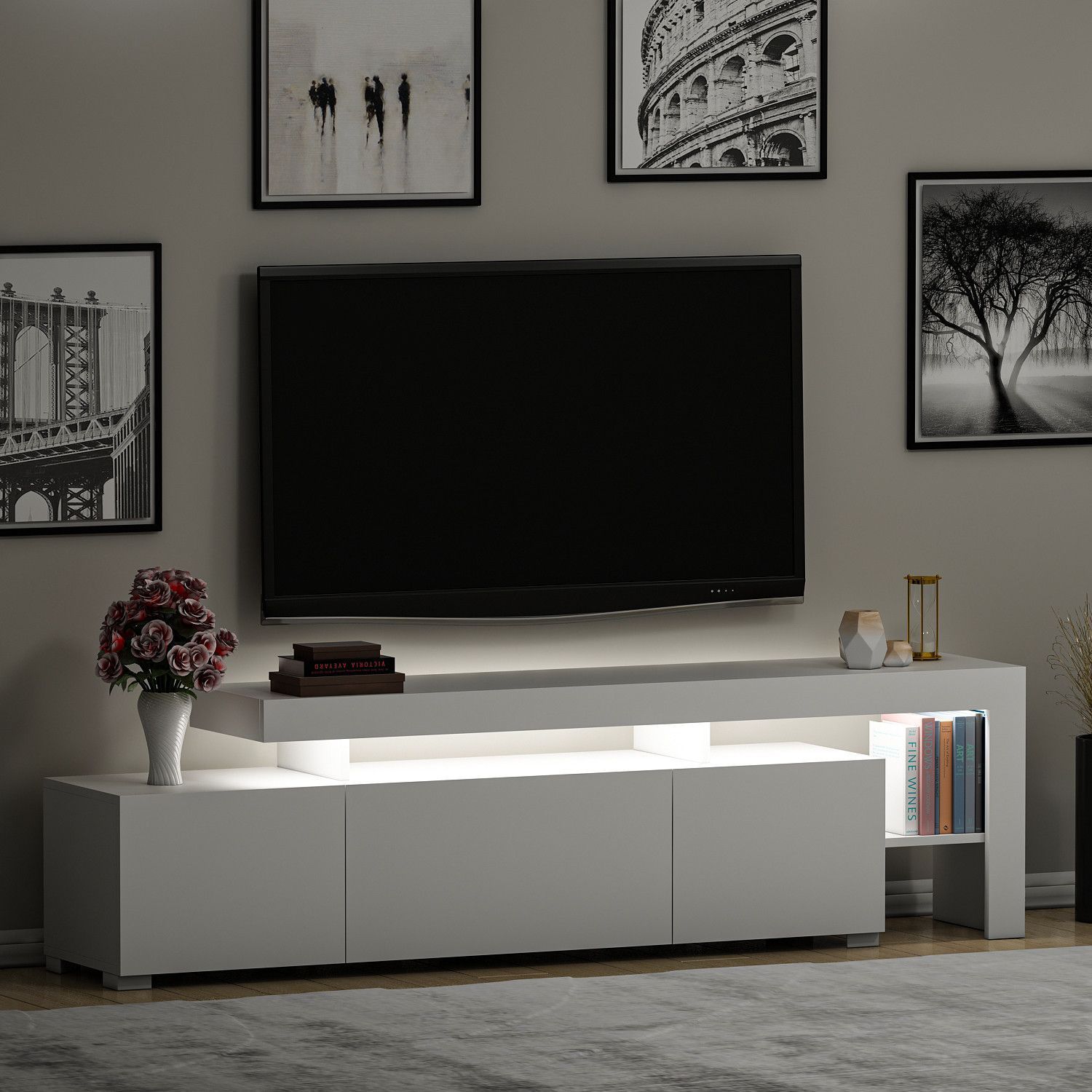 TV-Ständer mit LED-Beleuchtung - BELIZ - Weiß - 192 x 53 x 37 cm
