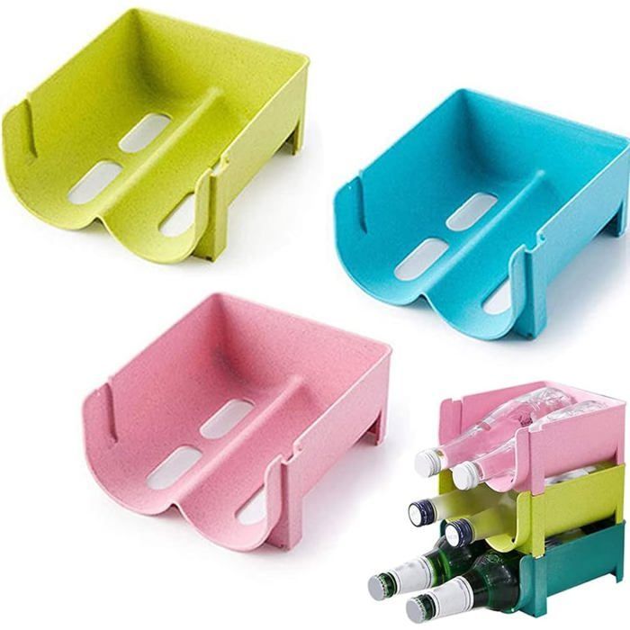Botelleros apilables, 3 piezas, refrigerador de cerveza de plástico, botellas de agua independientes, 3 colores