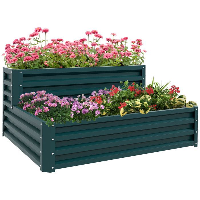 Aiuola rialzata - Outsunny - fondo aperto - 2 livelli - per erbe aromatiche, ortaggi, frutta e fiori - 120 x 101 x 58 cm - verde