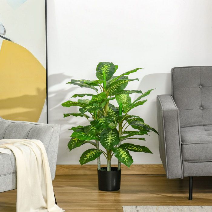 Planta artificial - árbol artificial - HOMCOM - calathea, 95 cm de alto, maceta de cemento, decoración de interior - plástico - 95 cm