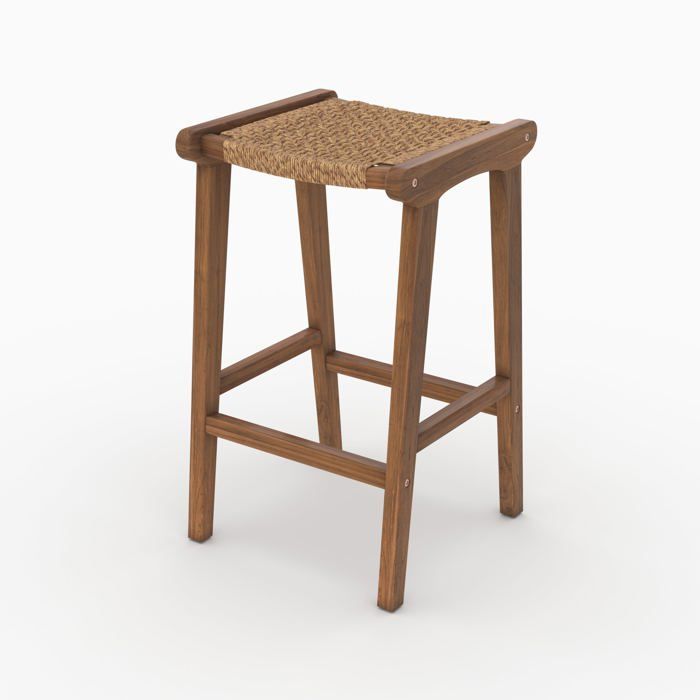 Tabouret pour îlot central 66 cm en teck vernis et tissage synthétique - Omaha - Rendez-Vous Déco