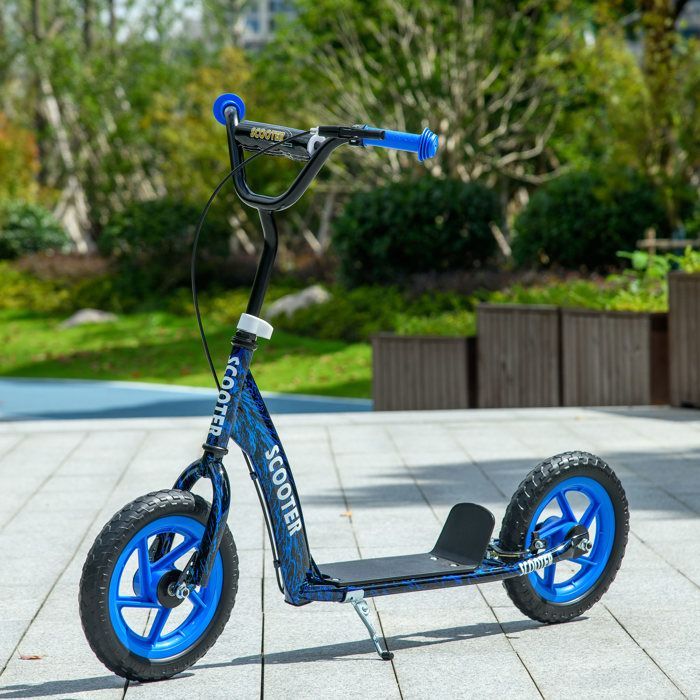 Patinete infantil - AIYAPLAY - Patinete para niños de 6 a 12 años, ruedas grandes de Ø 30 cm, caballete y freno - Acero - Azul