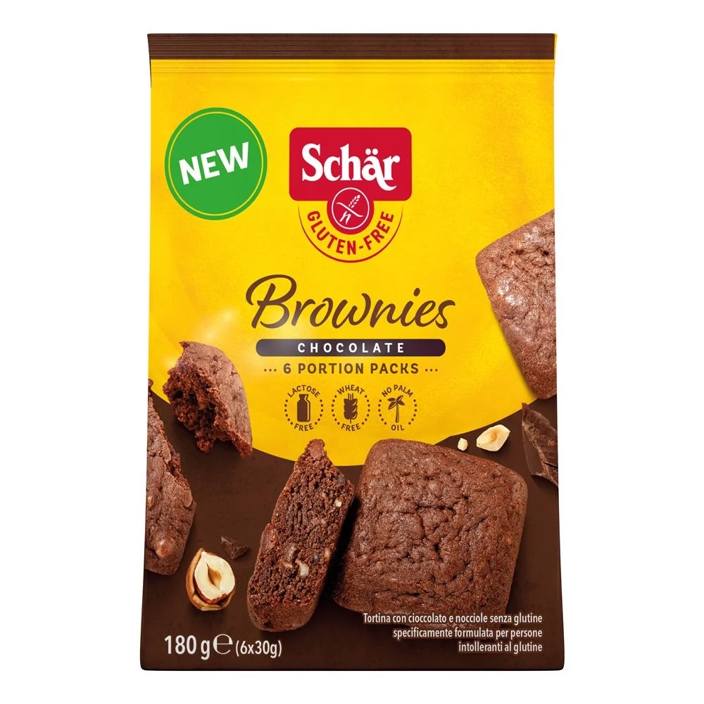 SCHAR Schar Brownies Chocoladecake met chocolade en hazelnoten 6 porties van 30 g per stuk