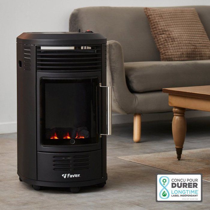 Volga gaskachel - FAVEX - Infrarood haardeffect - 6 warmtestanden - Tot 40 m², zwart