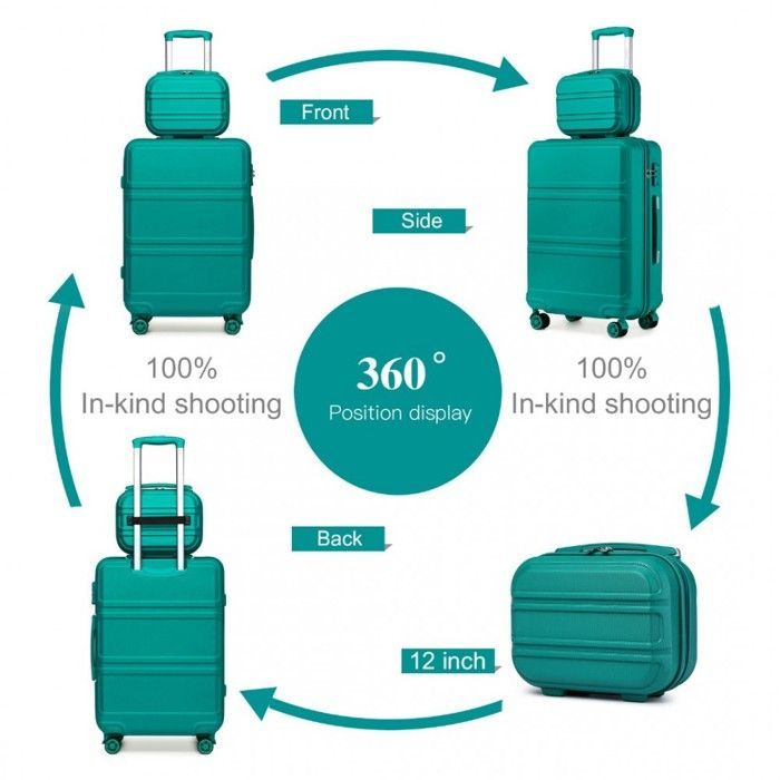 Kono 4-teiliges Hartschalenkoffer-Set, Kabinengepäck (28+55+65+74 cm) mit 4 Rollen und TSA-Schloss + tragbarer Kosmetikkoffer, Blau