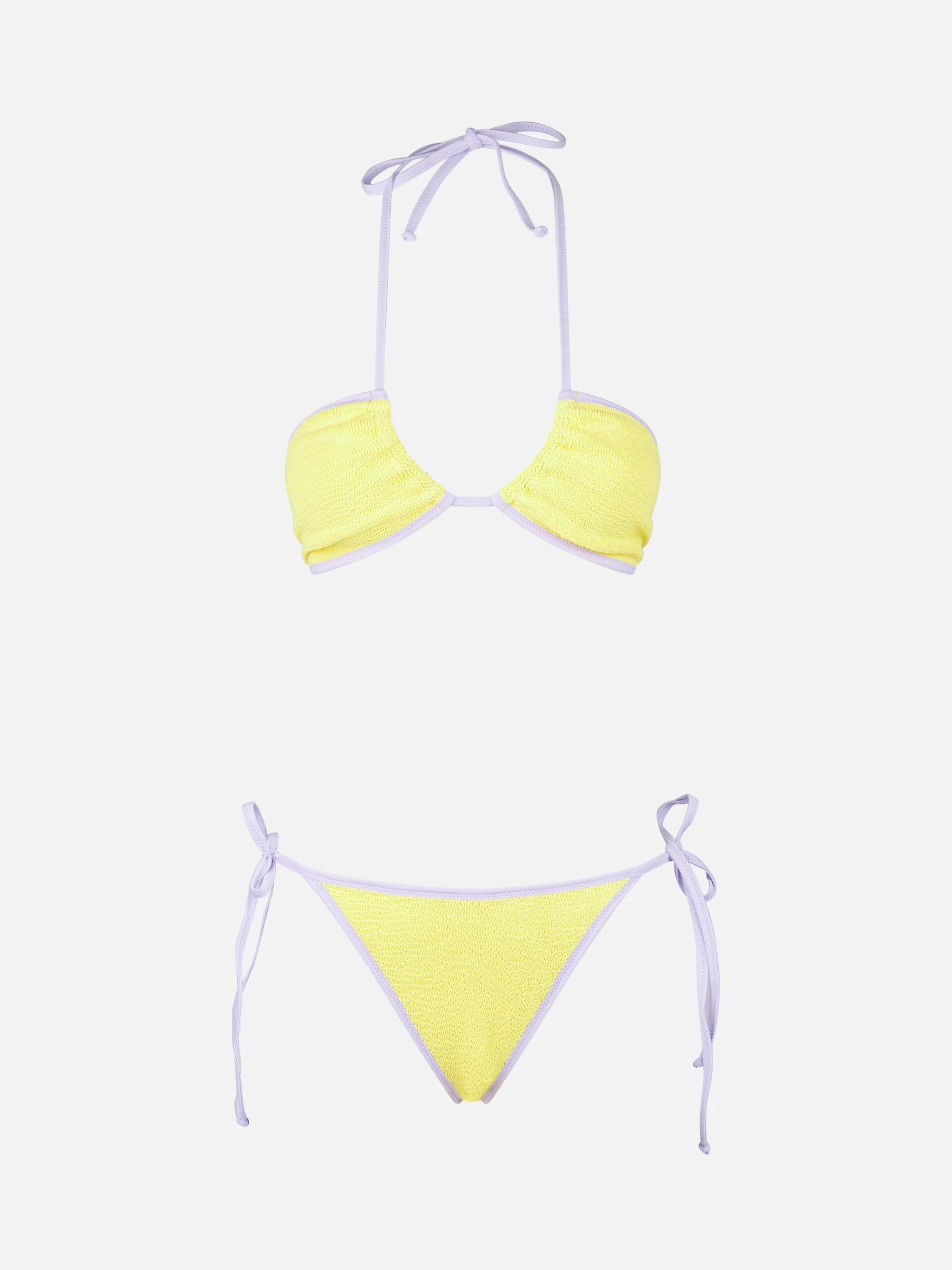 Damesbandeau bikini met kreukeleffect in geel | MELISSA SATTA SPECIALE EDITIE