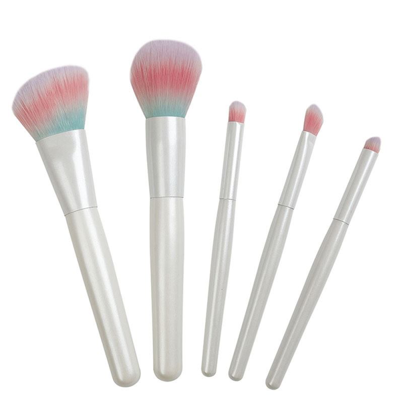 Make-upkwastenset voor oogschaduw, wit poeder, houten handvat, cosmetisch hulpmiddel voor wenkbrauwen met imitatie dierenhaar.