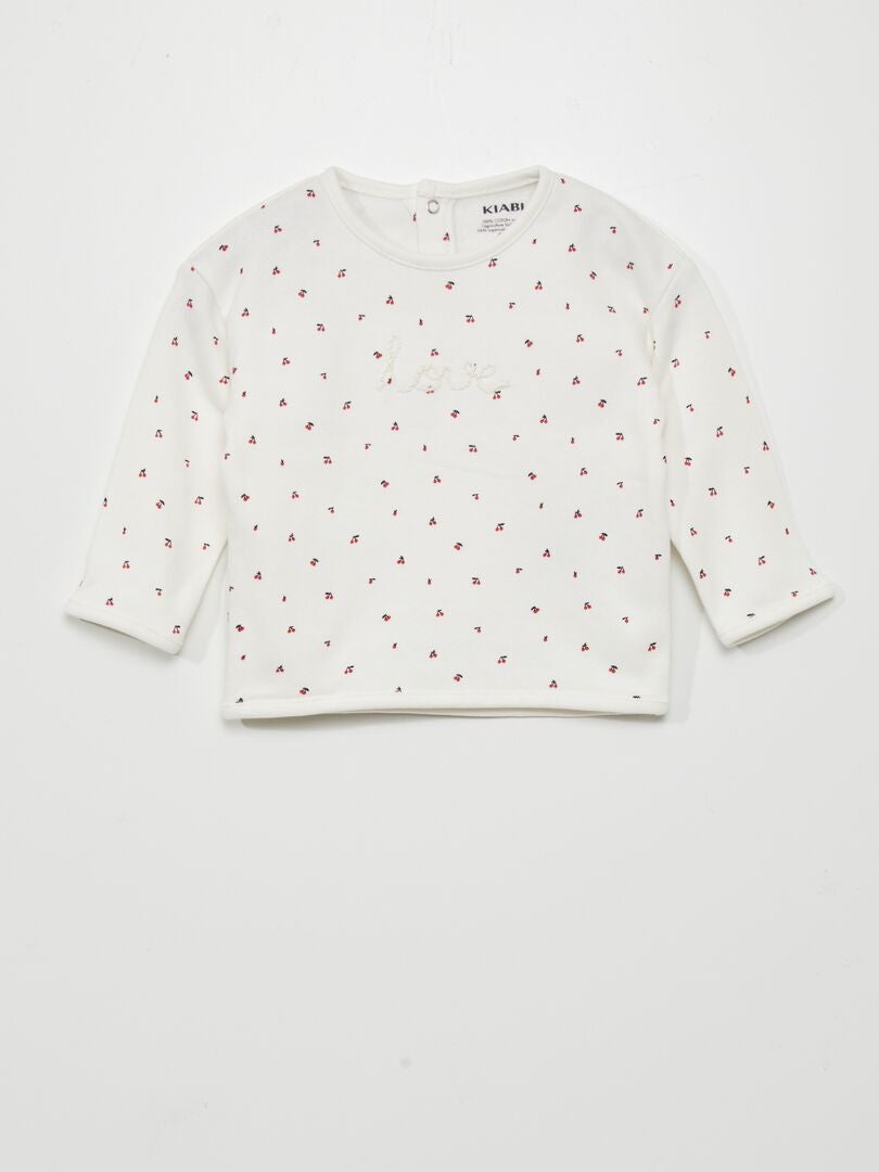 Bedrukte fleece sweater - WIT