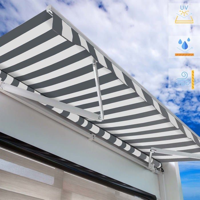 Toboli Store banne rétractable manuel – 3 x 2,5 m – Anthracite blanc – Montage mural – Marquise solaire Auvent Pare-soleil pour terr