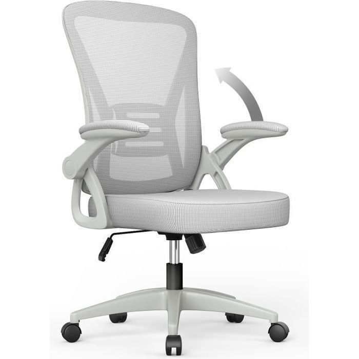 Chaise de Bureau - Rattantree Ergonomique Siège - Fauteuil avec accoudoir rabattable à 90° - Support lombaire - Réglable en hauteur