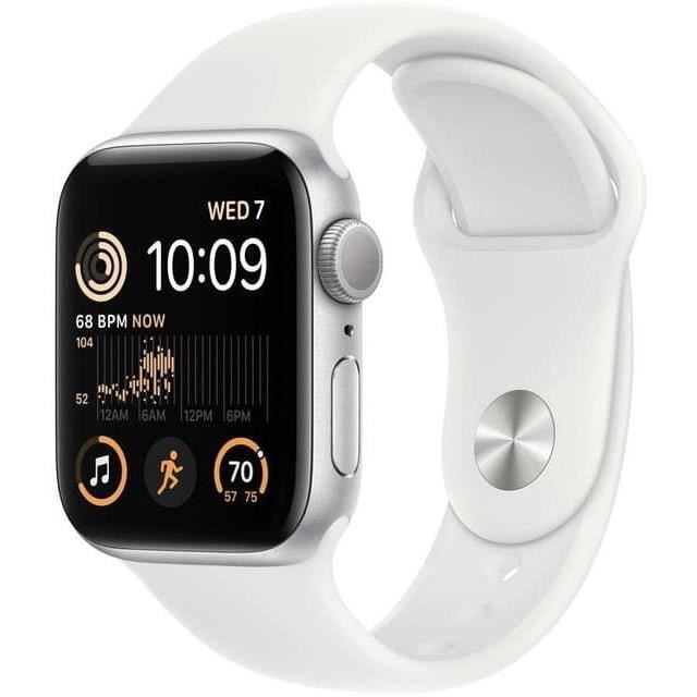 Apple Watch (Serie SE) 2022 GPS 44 mm - Aluminio plateado - Correa deportiva blanca - Reacondicionado - Excelente estado