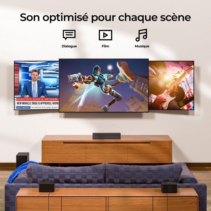 ULTIMEA Barre de son 5.1ch Dolby Atmos avec Caisson de basses + 2 enceintes, Bass et Surround Réglable, HDMI eARC, Poseidon M4T