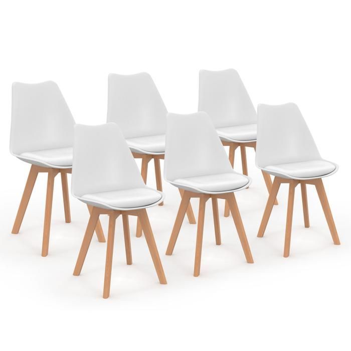 IDMARKET Lot de 6 chaises de salle à manger SARA scandinaves blanc