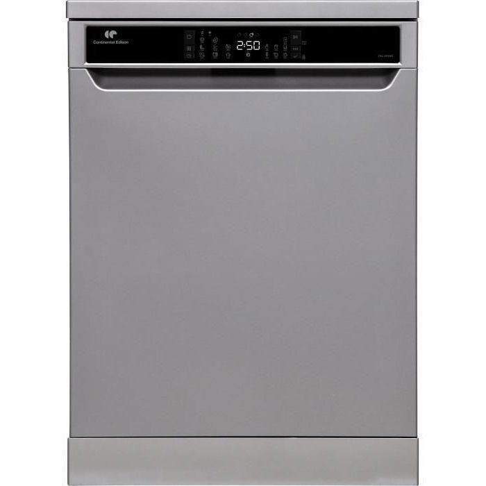 Lave-vaisselle pose libre CONTINENTAL EDISON - 15 couverts - Largeur 59,8 cm - Classe D - moteur induction - 39 dB - Silver