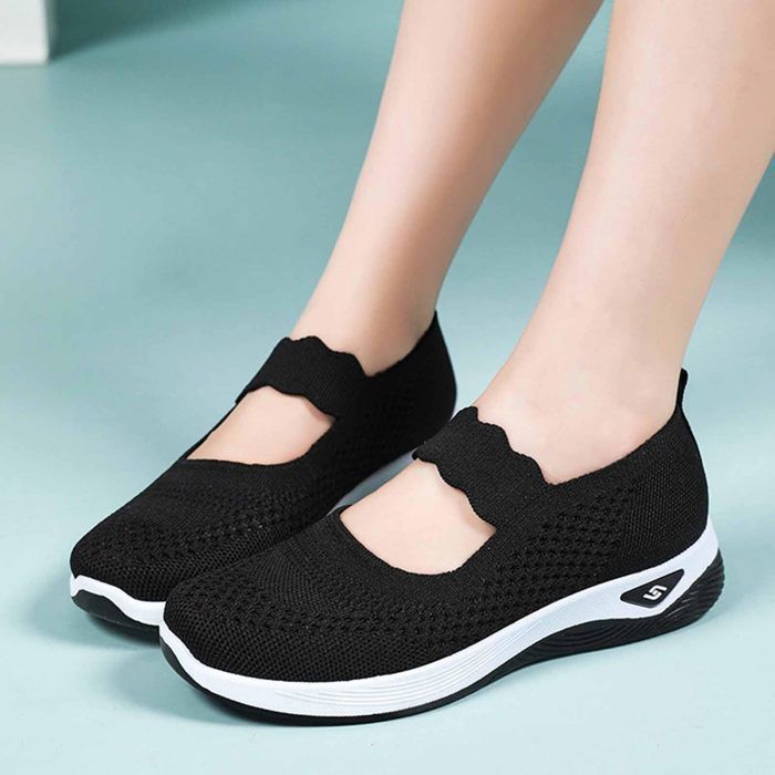 Scarpe ortopediche da donna, non scarpe da ginnastica slip-on, scarpe da passeggio ortopediche leggere con plateau, nere
