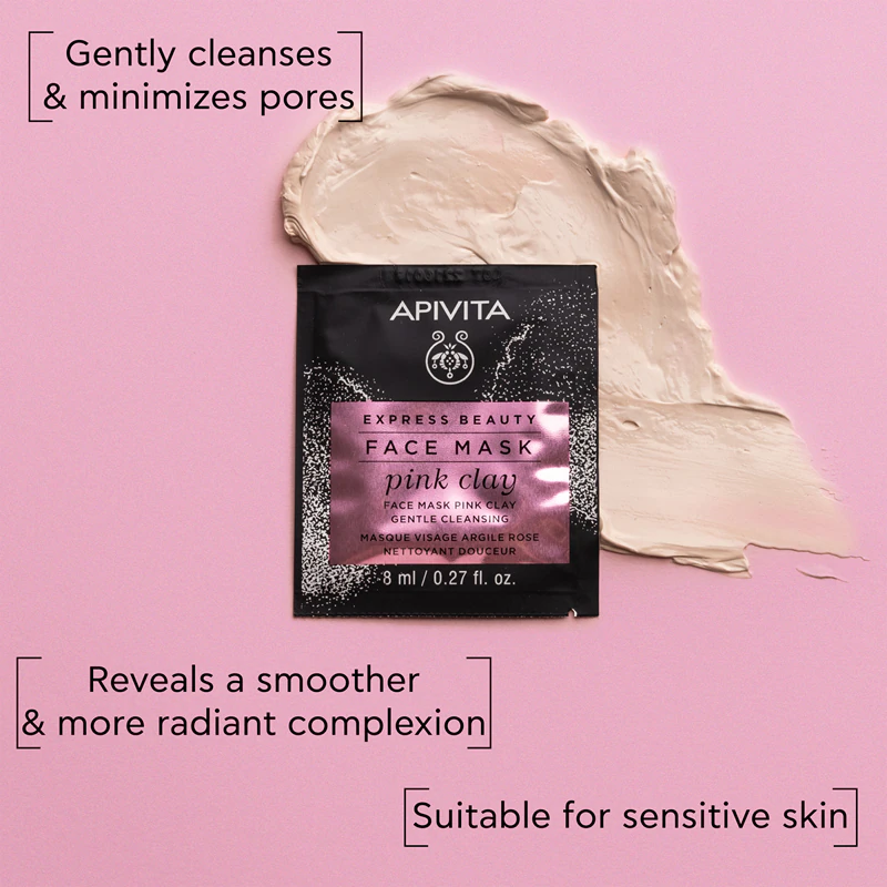 Máscara Facial de Limpeza Express Beauty Apivita com Argila Rosa
