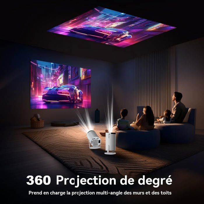 Proyector portátil TRAHOO - WiFi/Bluetooth - Compatible con 4K - Resolución nativa 1080P - Rotación de 180°