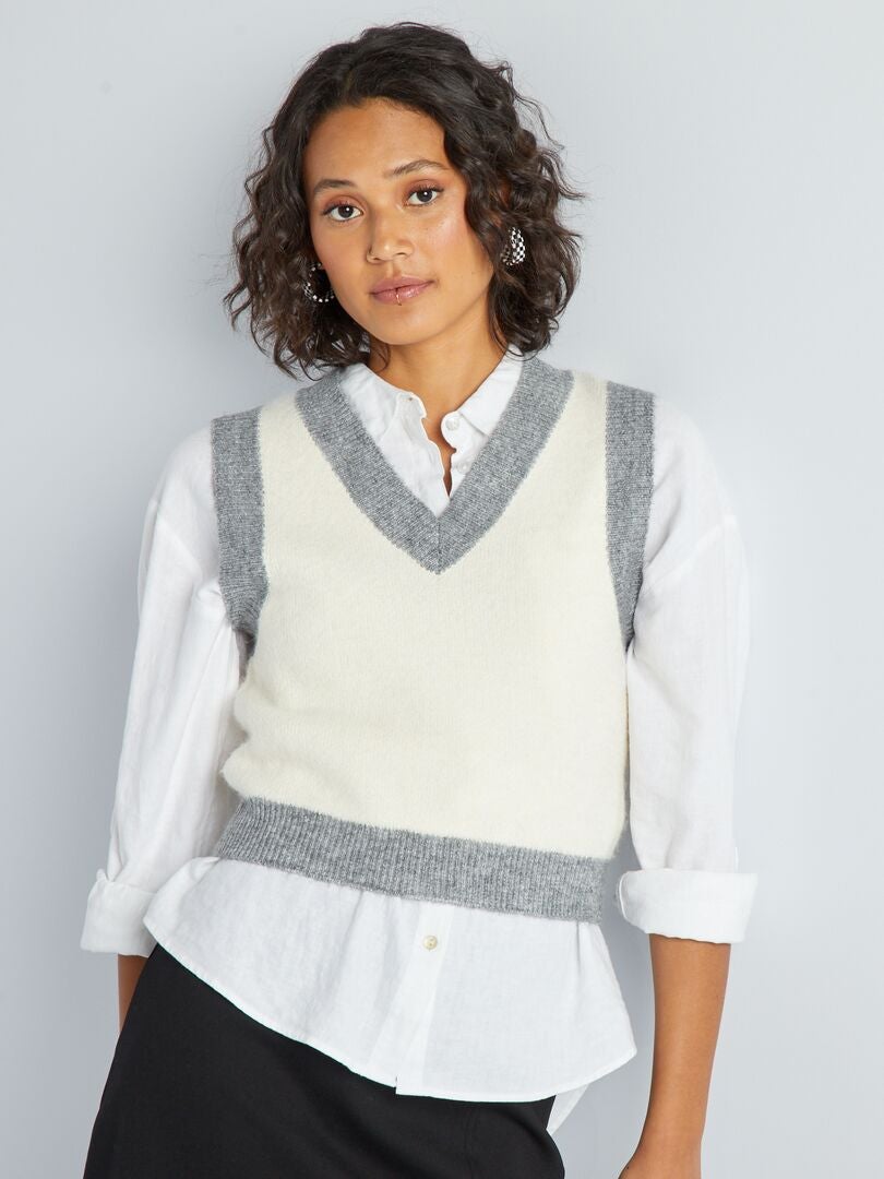 Pulover jacquard fără mâneci - GRI