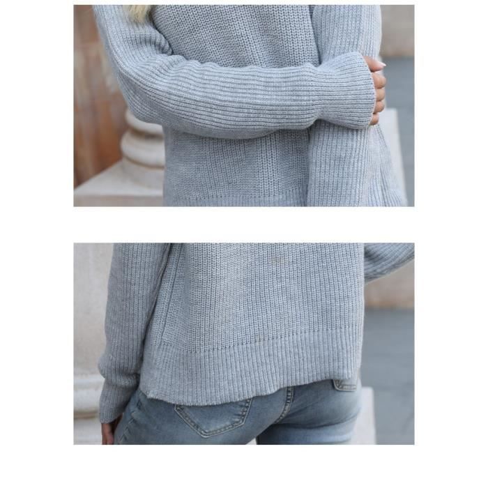 Pull Femme INSFITY - Tricoté - Couleur Unie Gris - Col Capuche - Automne/Hiver